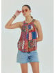Halter Neck Button Detail Pleated Blue Sleeveless Blouse 4676